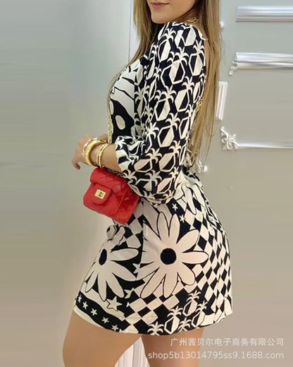 New Fashion 2024 Summer Casual Sexy Elegant Dresses for Women Black Printed Square Neck Dress Female Clothing Outfits